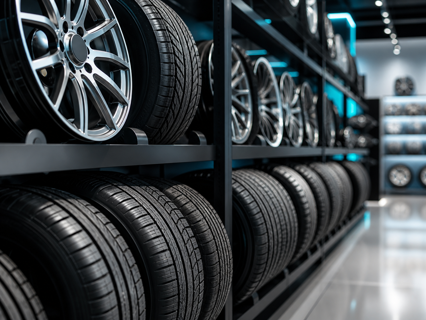 Tyres and wheels on display